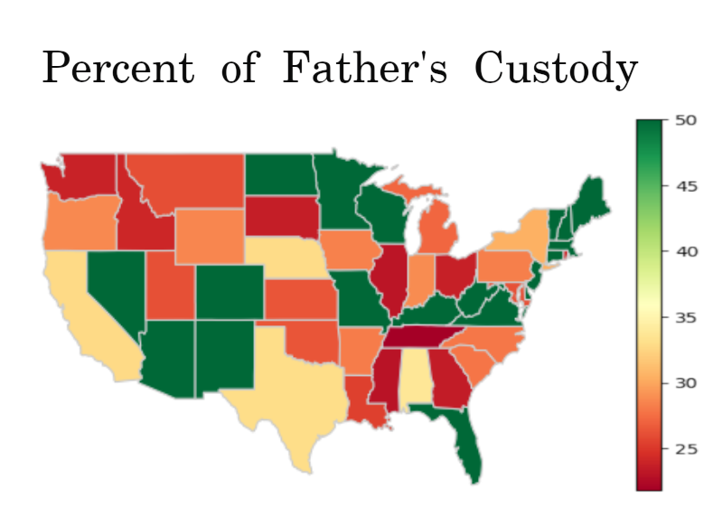 Map showing percentage of father's custody time by state